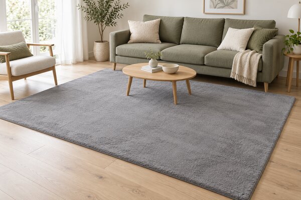 Covor Premium Belgian LOP 070, Marime 50 x 80 cm, Gri, Inaltime Fir 23 mm, Antiderapant, Antialergic, Poliester, Living, Dormitor, Sufragerie, Birou