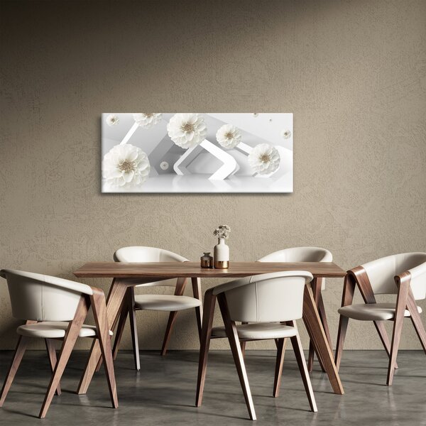 Tablou abstract cu flori albe (120x50 cm)