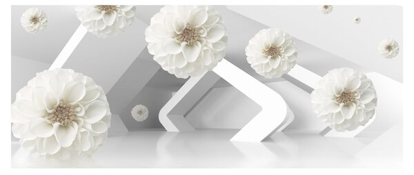 Tablou abstract cu flori albe (120x50 cm)