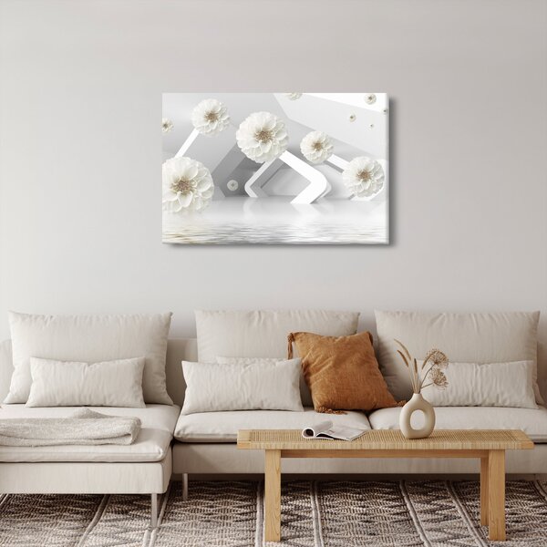 Tablou abstract cu flori albe (90x60 cm)