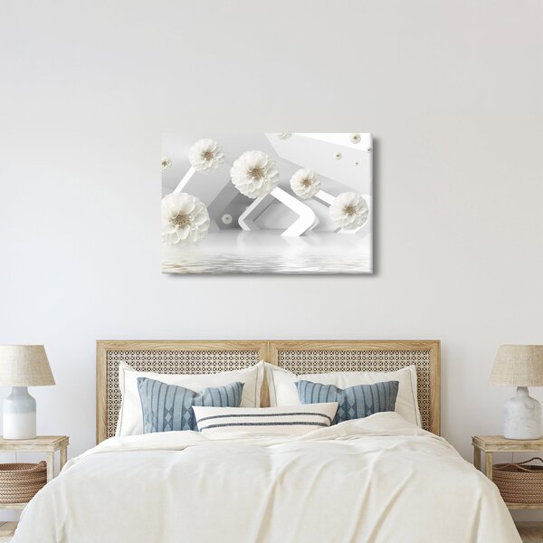 Tablou abstract cu flori albe (90x60 cm)