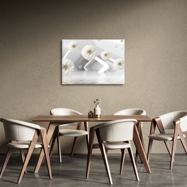 Tablou abstract cu flori albe (70x50 cm)