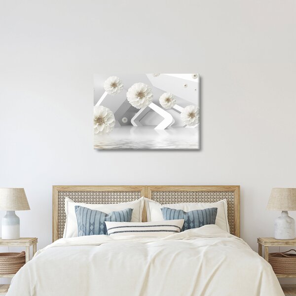 Tablou abstract cu flori albe (70x50 cm)