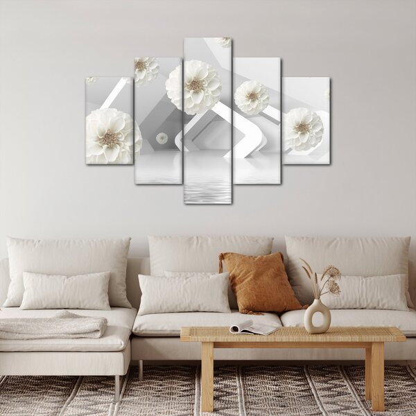 Tablou abstract cu flori albe (150x105 cm)