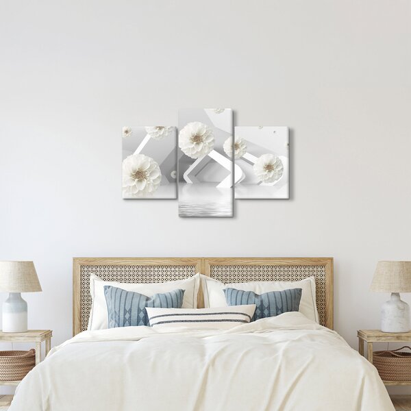 Tablou abstract cu flori albe (90x60 cm)