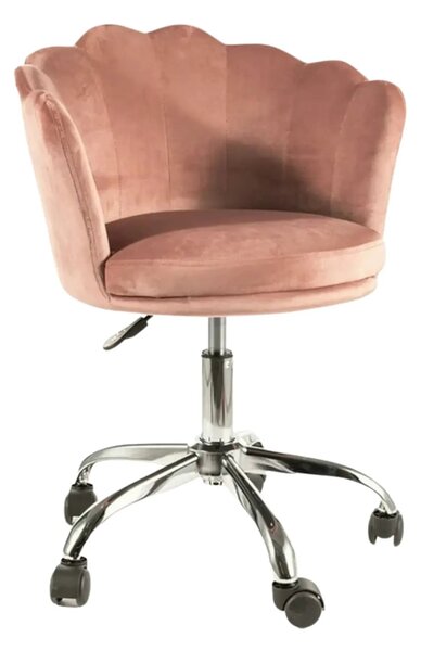 Scaun birou ROSE, roz/crom, stofa catifelata/metal, 56x41x74/83 cm