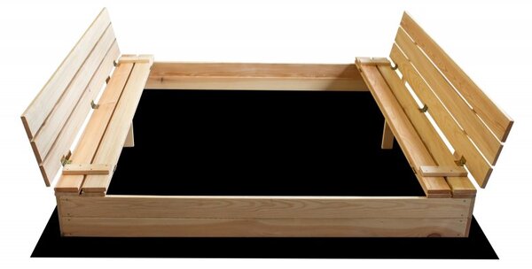 Cutie de nisip din lemn cu bănci pentru copii 160 x 160 cm - cu închidere
