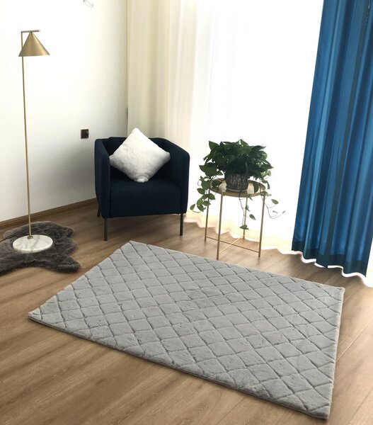 Covor Premium Belgian LOP Grofat 076, Marime 120 x 160 cm, Gri, Inaltime Fir 23 mm, Antiderapant, Antialergic, Poliester, Living, Dormitor