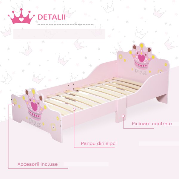 HOMCOM Pat Copii Siguranță Margini Înalte, 6 Picioare Lemn, pentru 3-6 Ani, 143x73x60cm, Roz | Aosom Romania
