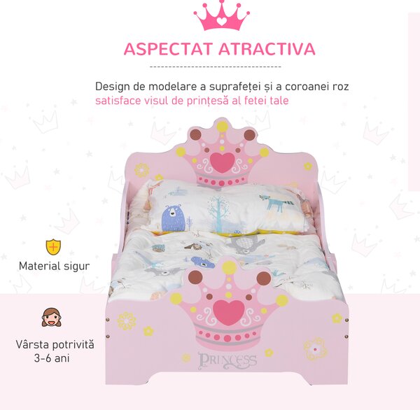 HOMCOM Pat Copii Siguranță Margini Înalte, 6 Picioare Lemn, pentru 3-6 Ani, 143x73x60cm, Roz | Aosom Romania