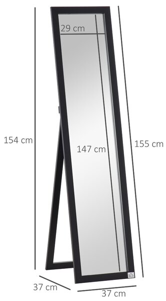 Oglindă de perete și oglindă de podea HOMCOM cu suport pliabil și cadru MDF, oglindă verticală modernă 37x37x154cm | Aosom Romania