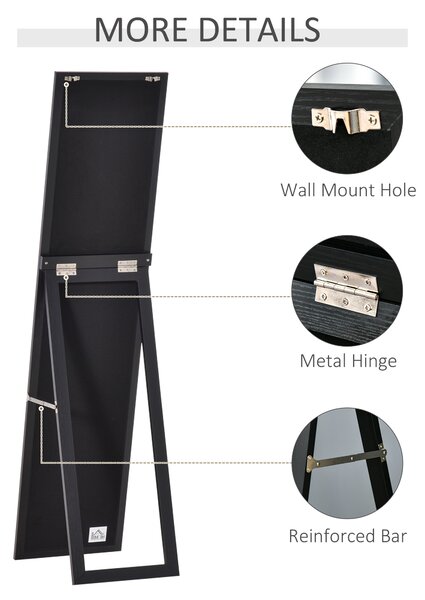 Oglindă de perete și oglindă de podea HOMCOM cu suport pliabil și cadru MDF, oglindă verticală modernă 37x37x154cm | Aosom Romania