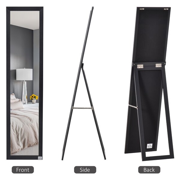 Oglindă de perete și oglindă de podea HOMCOM cu suport pliabil și cadru MDF, oglindă verticală modernă 37x37x154cm | Aosom Romania
