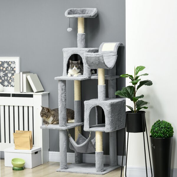 Copac de 177cm pentru Pisici pentru Pisici de Interior, Turn de Catarat pentru Pisici pe Mai Multe Niveluri, Gri 55x49x177cm PawHut | Aosom RO