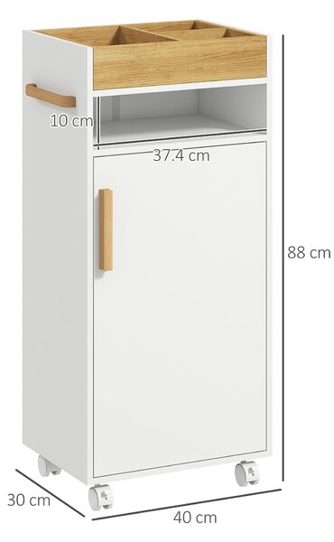 Dulap de Baie cu Roti si Tava Detasabila, Dulap Mobil de Depozitare cu Usa si Raft Reglabil, 40x30x88cm Alb kleankin | Aosom Romania