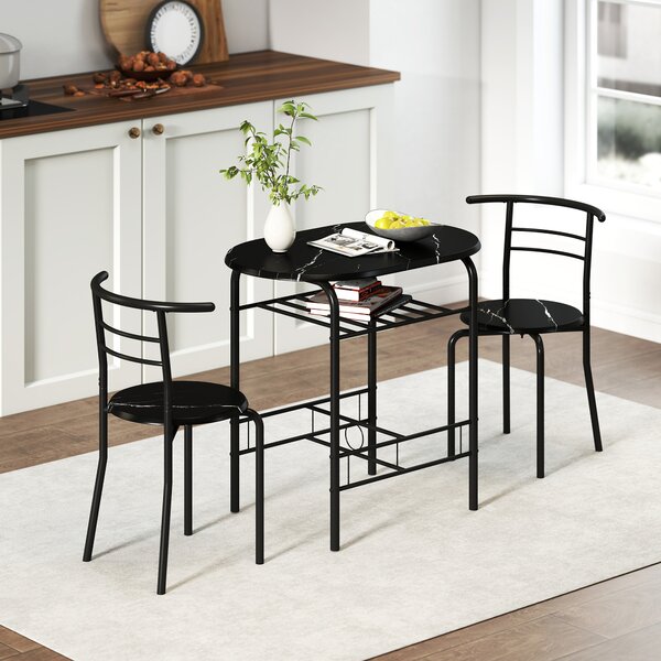 HOMCOM Set Masă Modernă cu 2 Scaune pentru Dining, Set 3 Piese Economisitoare de Spațiu pentru Bucătărie, Balcon, Restaurant sau Bar, Maro și Negru | Aosom Romania