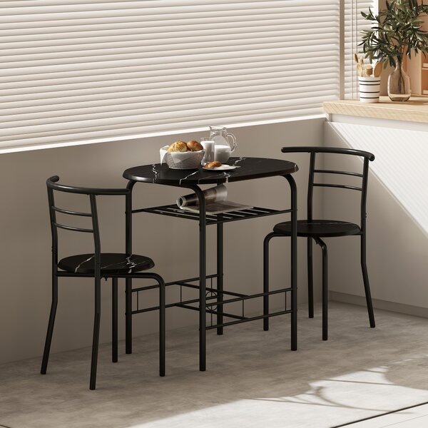 HOMCOM Set Masă Modernă cu 2 Scaune pentru Dining, Set 3 Piese Economisitoare de Spațiu pentru Bucătărie, Balcon, Restaurant sau Bar, Maro și Negru | Aosom Romania