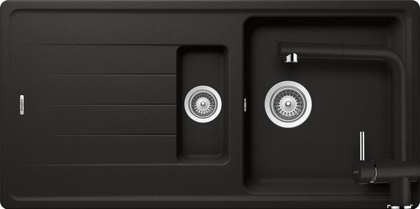 Set chiuveta bucatarie Schock Element D-150 1000 x 500 mm si baterie bucatarie Schock Epos Cristalite Nero cu cap extractibil, negru