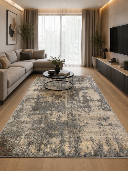 Covor Anny 33002-679, Marime 195 x 300 cm, Crem, Gri, Inaltime Fir 7 mm, Antialergic, Polipropilena, Living, Dormitor, Sufragerie, Birou 195 x 300