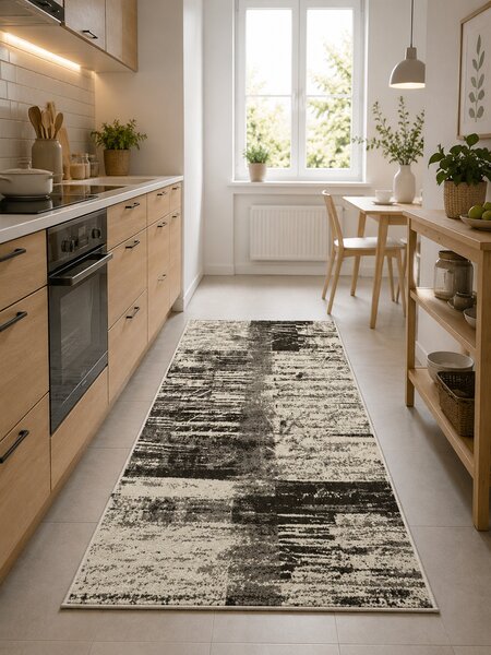 Covor Bucatarie Tip Iuta, Natura 19198-08, Marime 80 x 150 cm, Gri, Antialergic, Polipropilena, Living, Sufragerie,Terasa, Birou 80 x 150