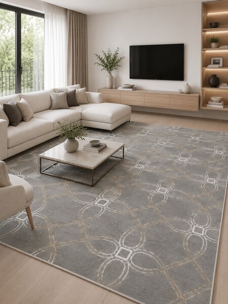 Covor Anny 33040-162, Marime 78 x 150 cm, Bej, Crem, Gri, Inaltime Fir 7 mm, Antialergic, Polipropilena, Living, Dormitor, Sufragerie, Birou 78 x 150