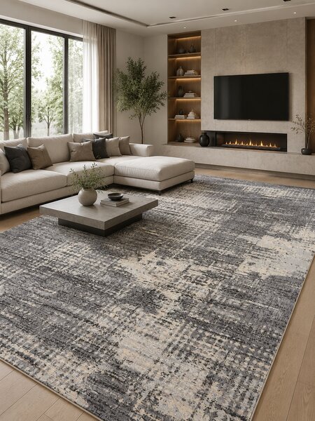 Covor Calvin Klein CK953, Gri, Bej, Marime 97 x 152 cm, Modern, Ideal pentru Living, Dormitor, Birou, Sufragerie 97 x 152