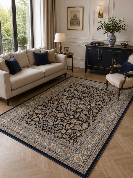 Covor Belgian Premium Kasmar 8746-334, Marime 160 x 230 cm, Albastru, Inaltime Fir 9 mm, Antialergic, Polipropilena, Living, Dormitor 160 x 230