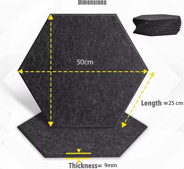 Bilnora Extra Dense simțit Hexagonal panouri acustice 50x50x0,9cm - 06 silver