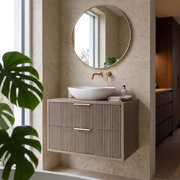 Dulap baie pentru lavoar Rea Mono 80cm Grey Oak