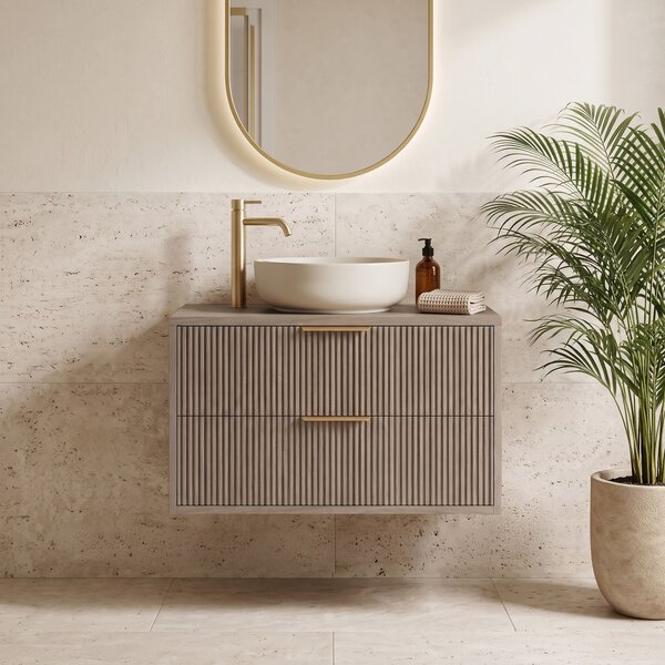 Dulap baie pentru lavoar Rea Mono 80cm Grey Oak