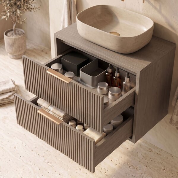 Dulap baie pentru lavoar Rea Mono 80cm Grey Oak