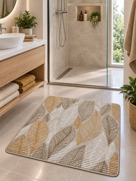 Covoras Antiderapant pentru Baie si Piscina Forest Brown V23027A, 65 × 80 cm, Absorbant, tip Burete, PVC, Maro / Bej Forest Brown