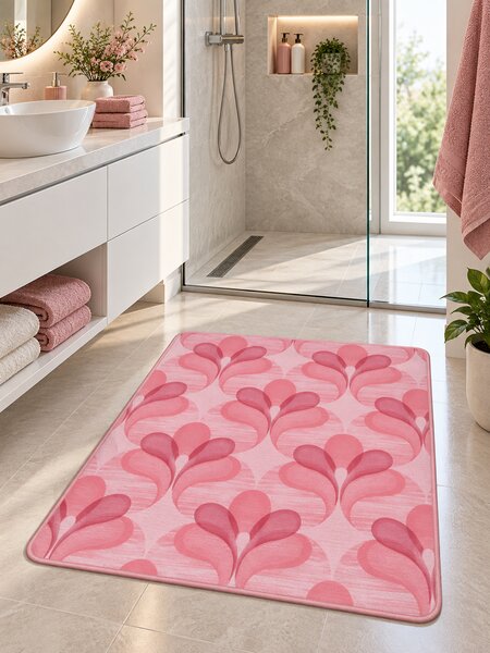 Covoras Antiderapant pentru Baie si Piscina Pink Flowers V23019A, 65 × 80 cm, Absorbant, tip Burete, PVC, Roz Pink Flowers
