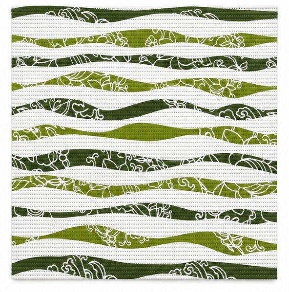 Covoras Antiderapant pentru Baie si Piscina Botanical Waves V24028D, 65 × 80 cm, Absorbant, tip Burete, PVC, Verde / Alb Botanical Waves