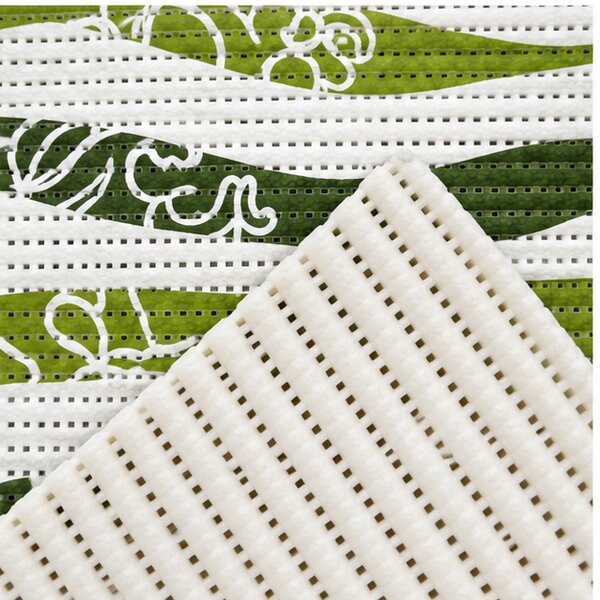 Covoras Antiderapant pentru Baie si Piscina Botanical Waves V24028D, 65 × 80 cm, Absorbant, tip Burete, PVC, Verde / Alb Botanical Waves