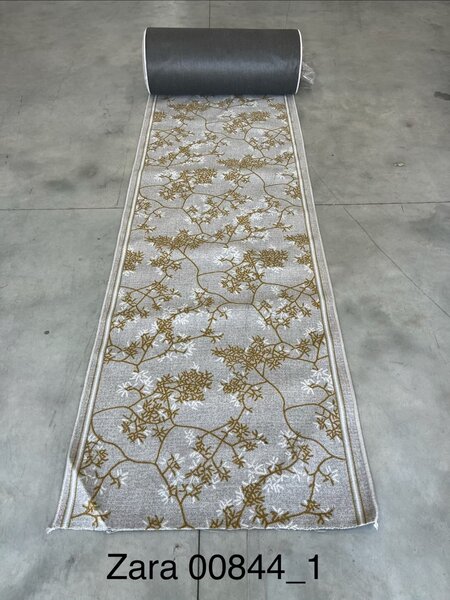 Traversa ZARRA 00844, GREY Model Sakura Imprimat, Tesatura Plata, Latime 0.6m, Marime 60 x 200 cm, Gri, Bej, Alb, Festonata / Surfilata / Tivita