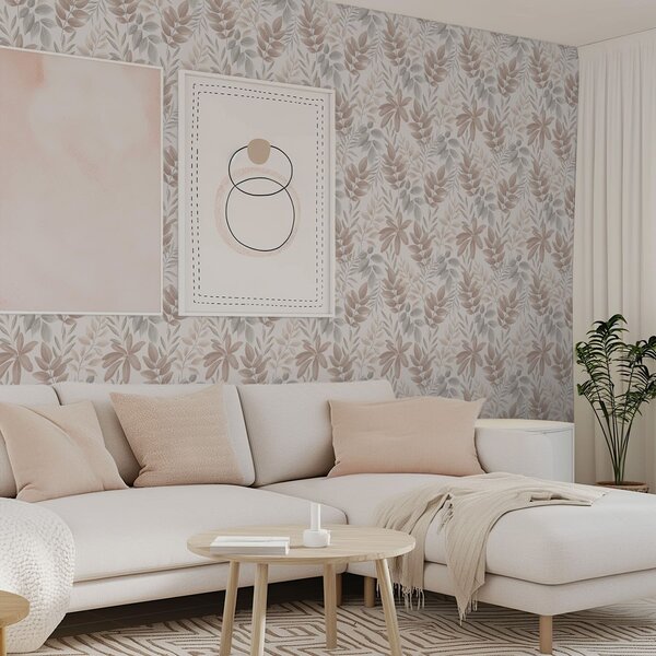 Tapet Frunziș delicat, în nuanțe naturale pastelate, Tapet flori, a01232 : Uwalls.ro