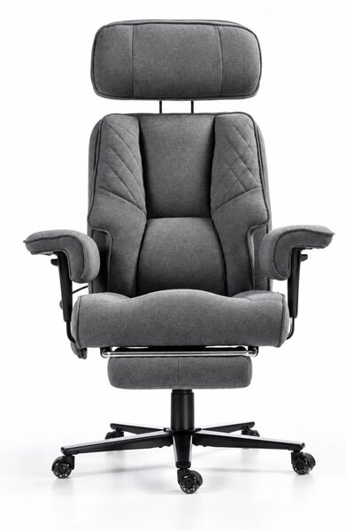 Aerion Comfort — Scaun directorial premium, Suport lombar reglabil cu aer, Tetieră reglabilă, Cotiere reglabile, Reclinare 155°, Suport pentru picioare, Gri