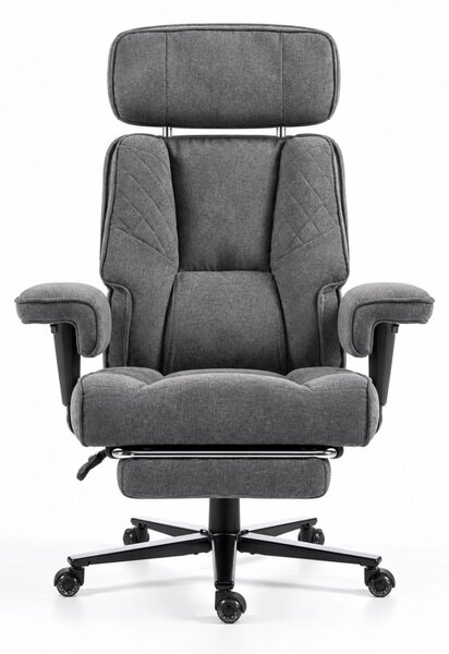 Aerion Comfort — Scaun directorial premium, Suport lombar reglabil cu aer, Tetieră reglabilă, Cotiere reglabile, Reclinare 155°, Suport pentru picioare, Gri