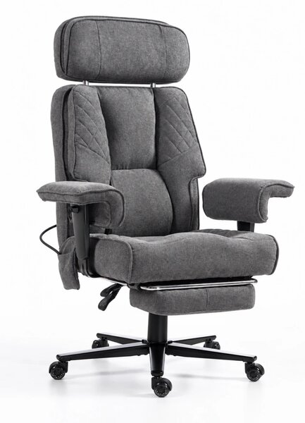 Aerion Comfort — Scaun directorial premium, Suport lombar reglabil cu aer, Tetieră reglabilă, Cotiere reglabile, Reclinare 155°, Suport pentru picioare, Gri