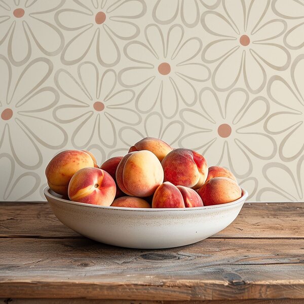 Tapet Flori mari, conturate, pe un fundal crem deschis, Tapet flori, a01234v1 : Uwalls.ro