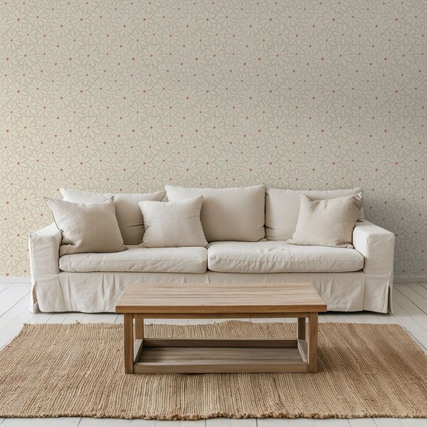 Tapet Flori mari, conturate, pe un fundal crem deschis, Tapet flori, a01234v1 : Uwalls.ro