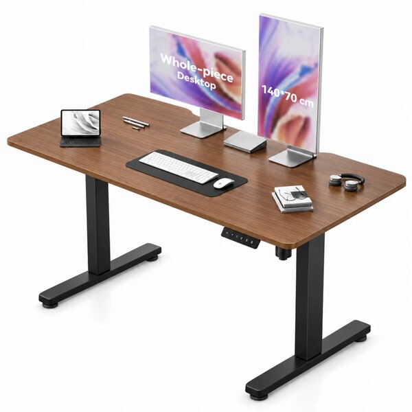 SIHOO D03 – Birou electric reglabil pe înălțime, blat dintr-o singură piesă 140 × 70 cm, reglaj 72–120 cm, sistem anticoliziune, capacitate 60 kg, Negru/Nuc