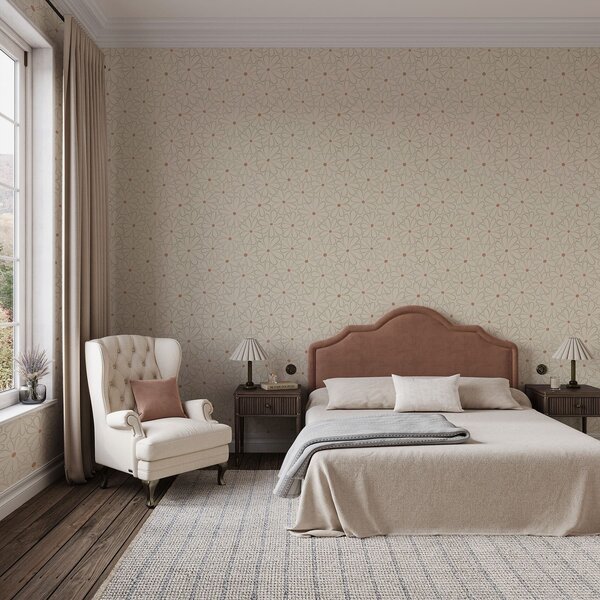 Tapet Flori mari, conturate, pe un fundal crem deschis, Tapet flori, a01234v1 : Uwalls.ro