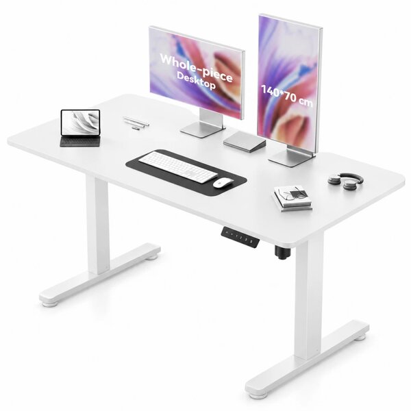 SIHOO D03 – Birou electric reglabil pe înălțime, blat dintr-o singură piesă 140 × 70 cm, reglaj 72–120 cm, sistem anticoliziune, capacitate 60 kg, Alb