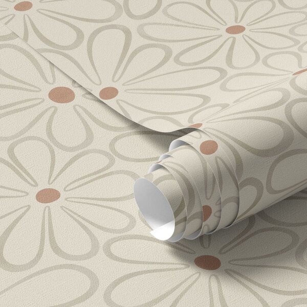 Tapet Flori mari, conturate, pe un fundal crem deschis, Tapet flori, a01234v1 : Uwalls.ro