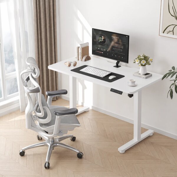 SIHOO D03 – Birou electric reglabil pe înălțime, blat dintr-o singură piesă 140 × 70 cm, reglaj 72–120 cm, sistem anticoliziune, capacitate 60 kg, Alb