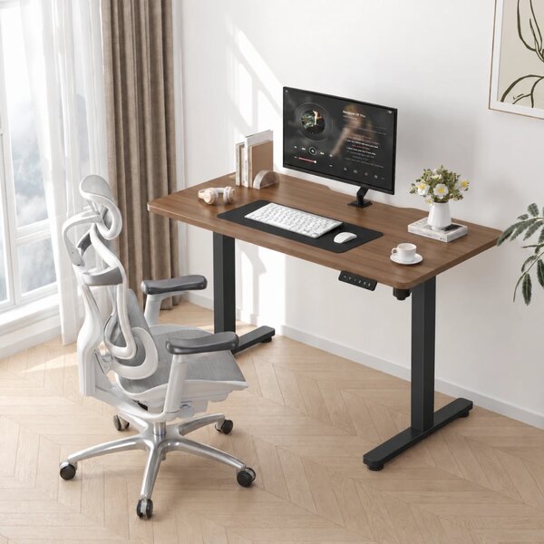SIHOO D03 – Birou electric reglabil pe înălțime, blat dintr-o singură piesă 140 × 70 cm, reglaj 72–120 cm, sistem anticoliziune, capacitate 60 kg, Negru/Nuc