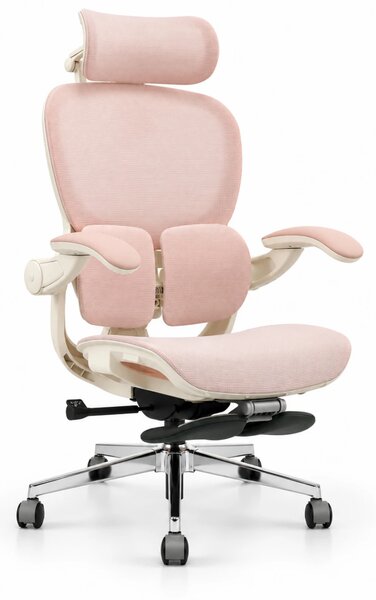 Scaun ergonomic ANEW ARYSE D5, Suport lombar dual 360°, Tetieră 4D, Șezut Zero-Pressure Frameless Mesh, Cotiere Flip-Back 4 poziții, Reclinare 135°, Suport picioare, Roz