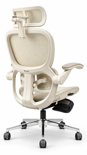 Scaun ergonomic ANEW ARYSE D5, Suport lombar dual 360°, Tetieră 4D, Șezut Zero-Pressure Frameless Mesh, Cotiere Flip-Back 4 poziții, Reclinare 135°, Suport picioare, Bej